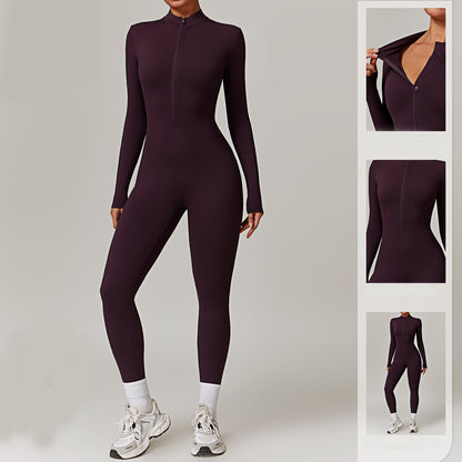 Warm Zipper Long-sleeved Jumpsuit Yoga Fitness Sports Pants Breathable Bodysuit