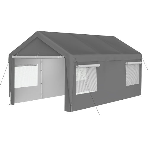 Carport Canopy 10x20 FT Heavy Duty Boat Car Canopy Garage With Removable Sidewalls And Roll-up Ventilated Windows