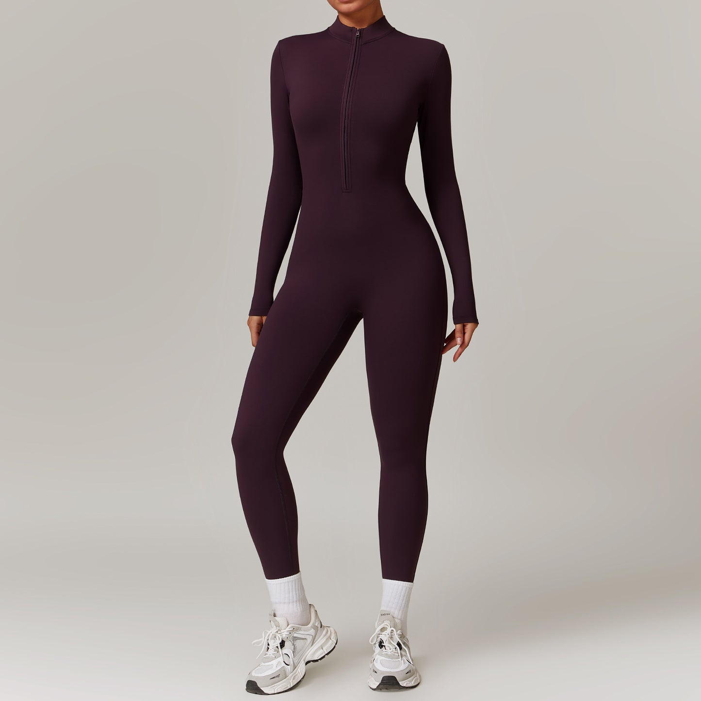 Warm Zipper Long-sleeved Jumpsuit Yoga Fitness Sports Pants Breathable Bodysuit