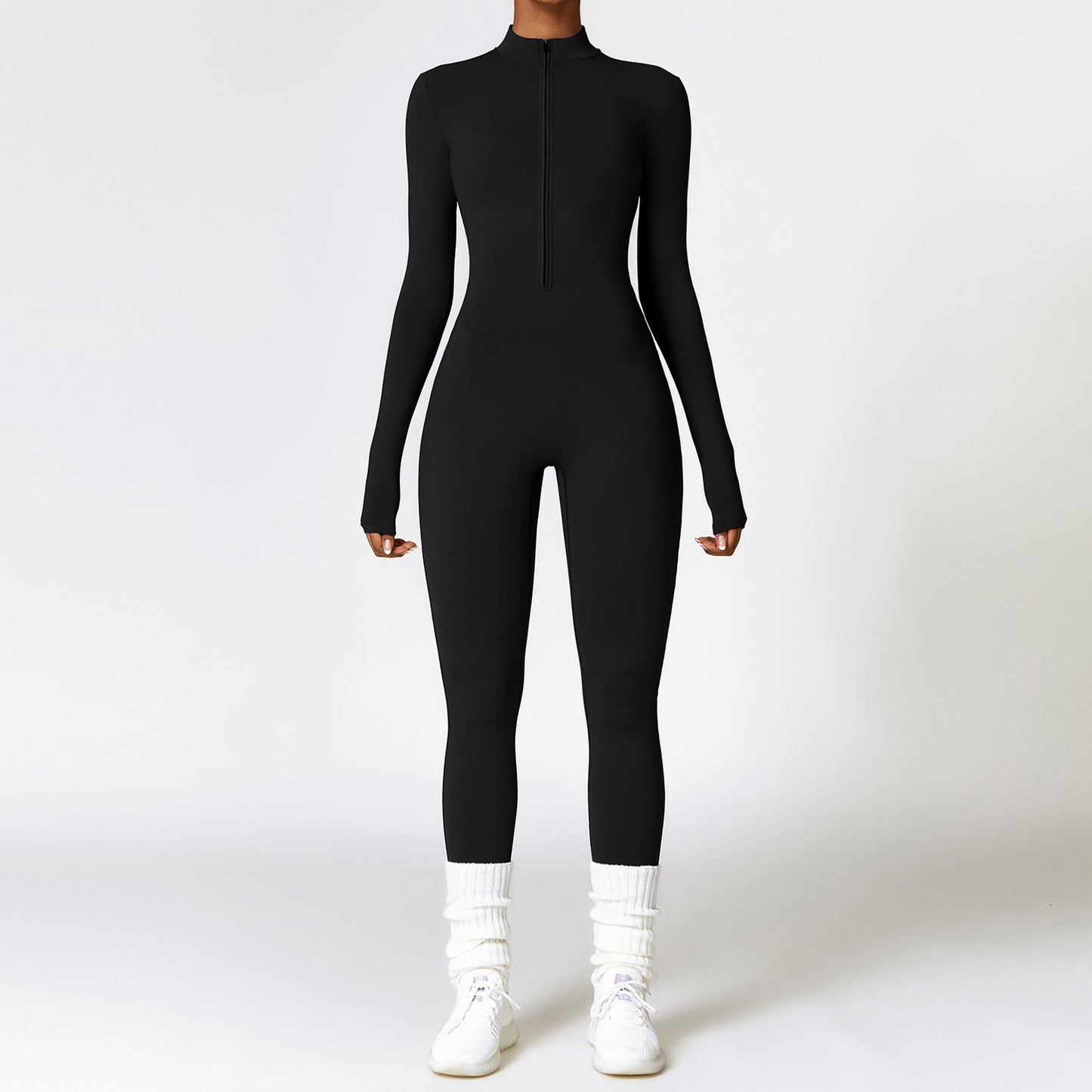 Warm Zipper Long-sleeved Jumpsuit Yoga Fitness Sports Pants Breathable Bodysuit