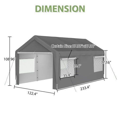 Carport Canopy 10x20 FT Heavy Duty Boat Car Canopy Garage With Removable Sidewalls And Roll-up Ventilated Windows