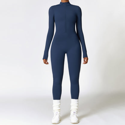 Warm Zipper Long-sleeved Jumpsuit Yoga Fitness Sports Pants Breathable Bodysuit